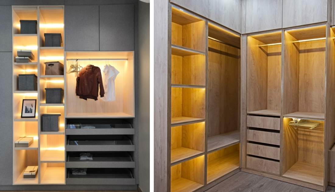 Iluminación LED de Hafele en clósets y vestieres