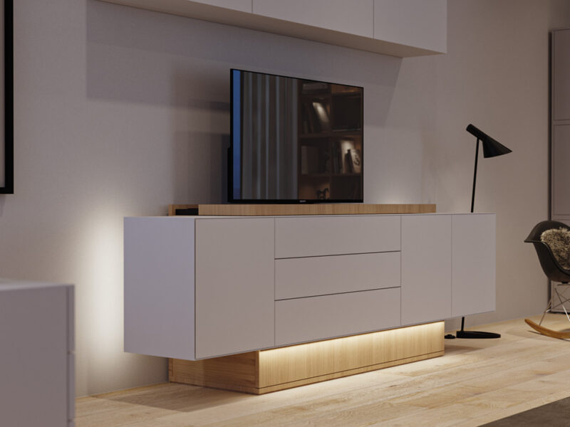 Luz LED decorativa en mueble de televisión