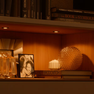 Luz LED empotrable tipo ojo de buey Hafele integrada en estantería, iluminación decorativa blanco cálido