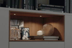 Luz LED empotrable tipo ojo de buey Hafele integrada en estantería, iluminación decorativa blanca fría